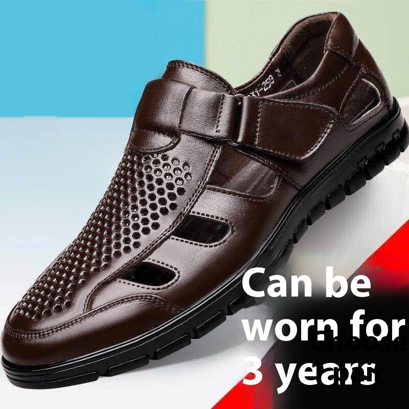 Men's Business Casual Hollow Work With Holes Leather Sandals - My Store