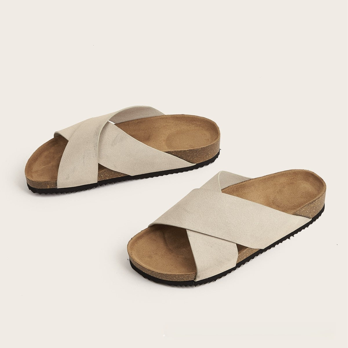 European And American Plus Size Khaki Round Toe Cross Roman Style Slip-on Flat Sandals - My Store