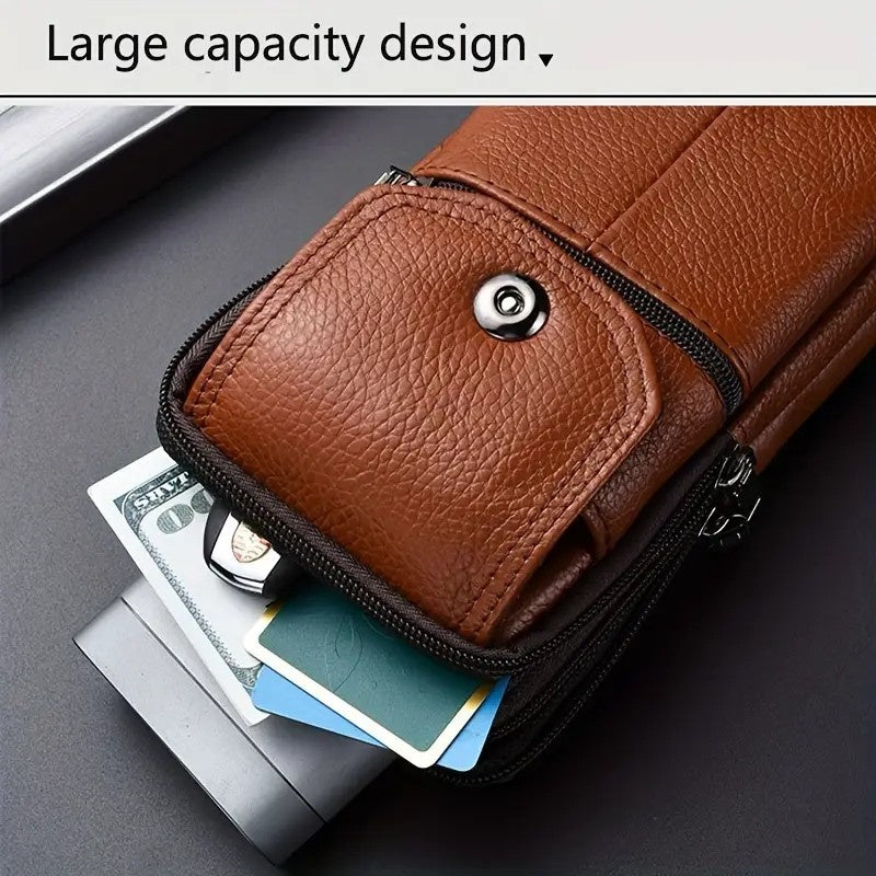 Leather Mobile Phone Shoulder Covers, Men's Belt Bags, Vertical Holster Belt Clip Pockets, Carrying Cases With Card Slots - My Store
