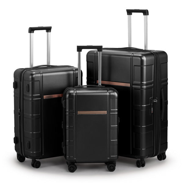 FCH 3-in-1 Set Double Wheel Silent Wheel With Wet & Dry Separation Compartment ABS, PC Trolley Case 20in 24in 28in ABS, PC Inner Aluminum Outer Iron Tie Rod Fabric - Black - My Store