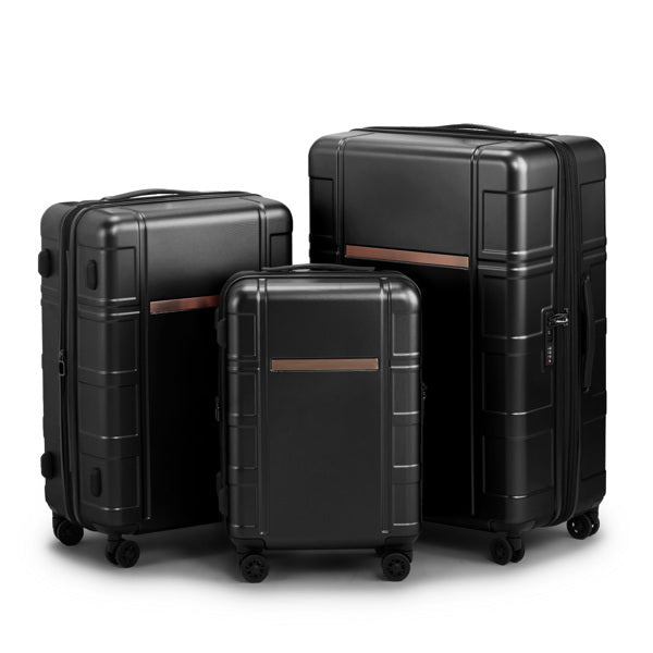 FCH 3-in-1 Set Double Wheel Silent Wheel With Wet & Dry Separation Compartment ABS, PC Trolley Case 20in 24in 28in ABS, PC Inner Aluminum Outer Iron Tie Rod Fabric - Black - My Store