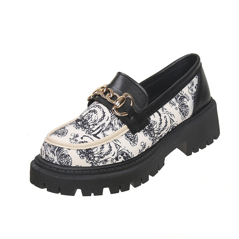 Plus Size National Style Muffin Platform Loafers Female Fashionable Golden Chain - My Store