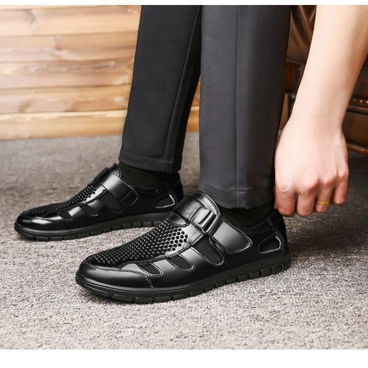 Men's Business Casual Hollow Work With Holes Leather Sandals - My Store