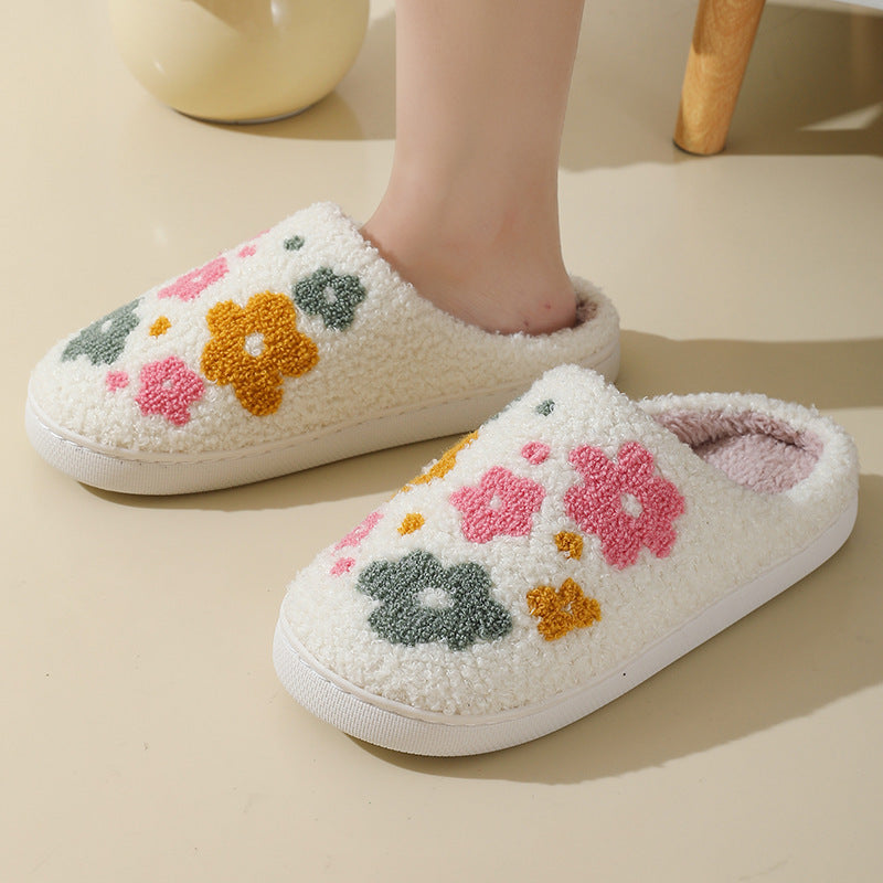 Warm Indoor Comfortable Colorful Flowers Cotton Slippers - My Store