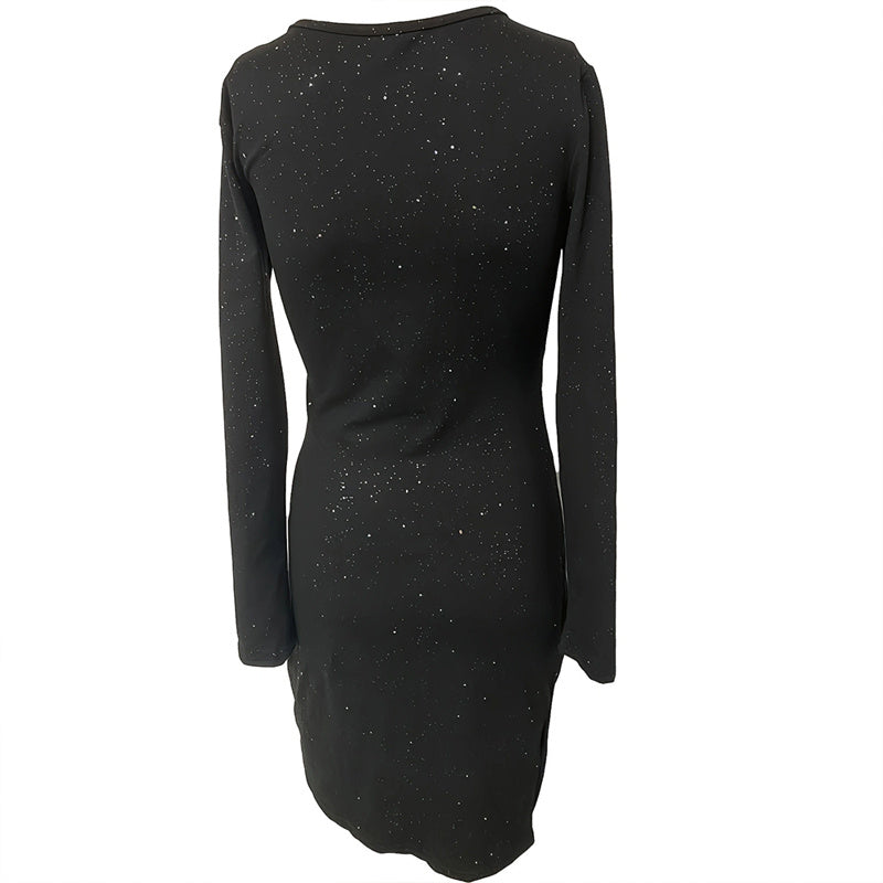 Elegant Women's Solid Color V-Neck Bodycon Dress - Long Sleeve Slim Fit Party Dress For Fall&Spring - My Store