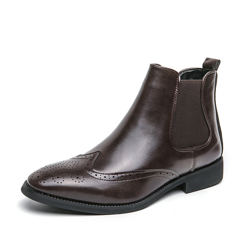 High-top Leather Shoes Men's Pointed Chelsea Booties - My Store