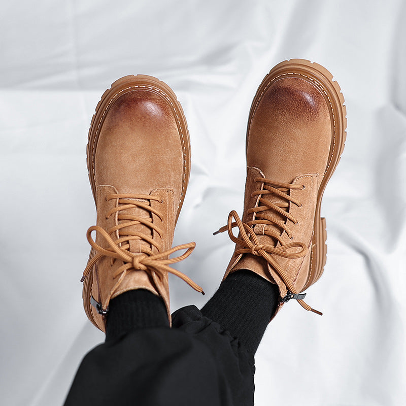High-top Leather Shoes Leather Zipper Short Boots - My Store