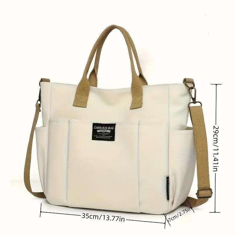 Multi Pocket Tote Bag For Women, Retro Canvas Shoulder Bag, Versatile Crossbody Bag For Daily Use - My Store
