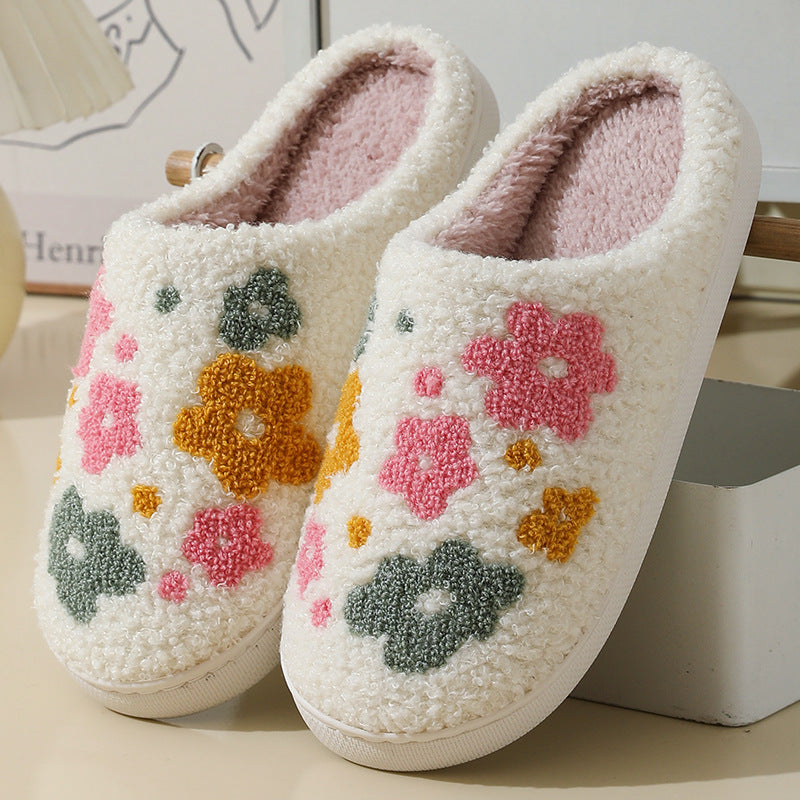 Warm Indoor Comfortable Colorful Flowers Cotton Slippers - My Store