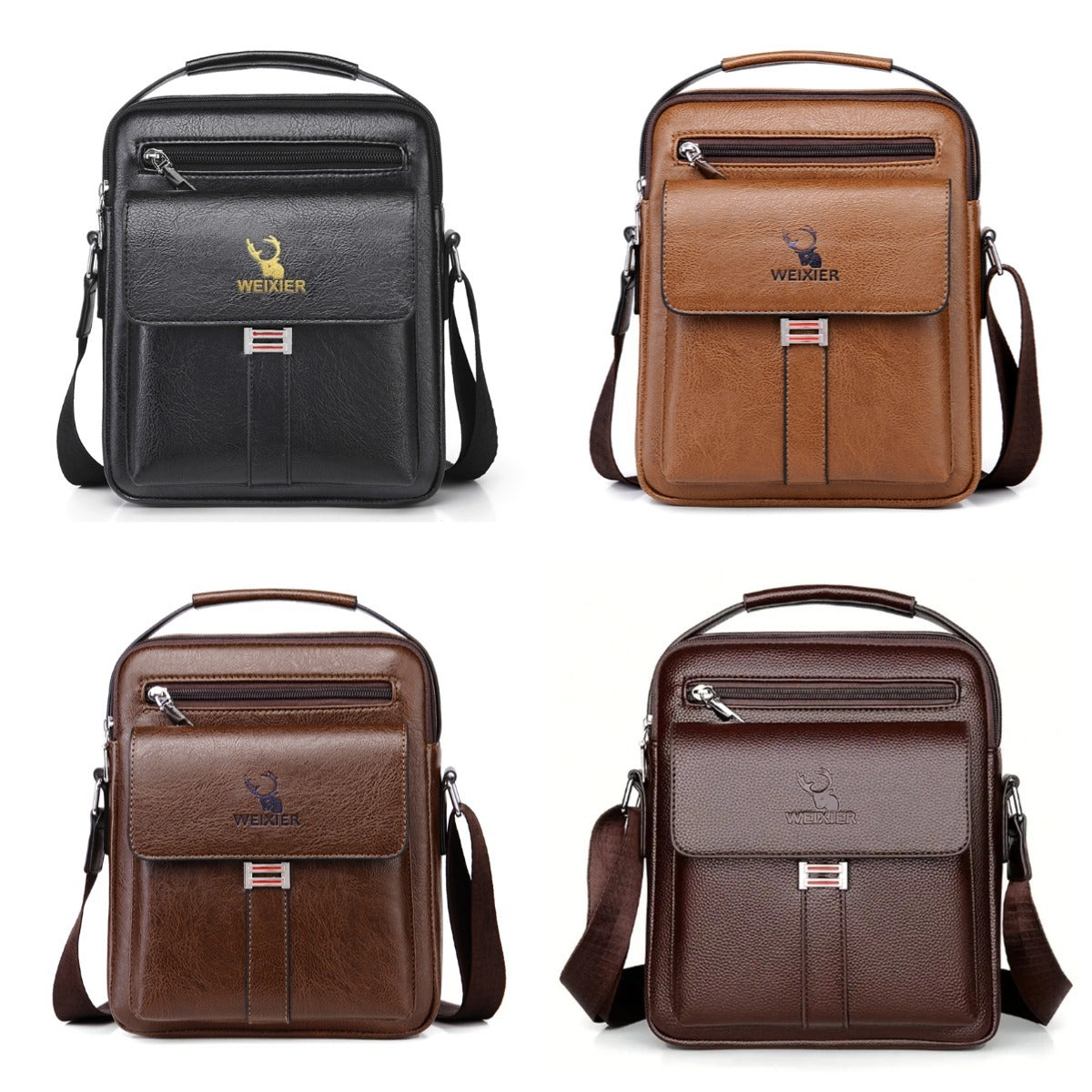 Leather Messenger Crossbody Shoulder Bag For Men Work Business Casual Adjustable Straps With Metal Zipper - My Store