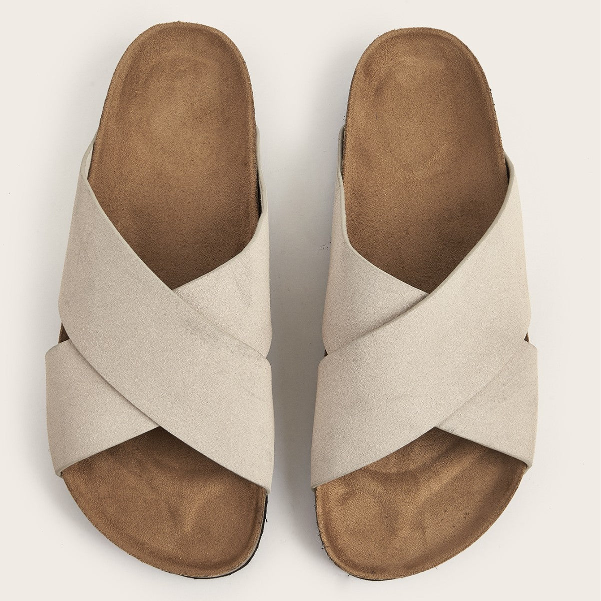 European And American Plus Size Khaki Round Toe Cross Roman Style Slip-on Flat Sandals - My Store