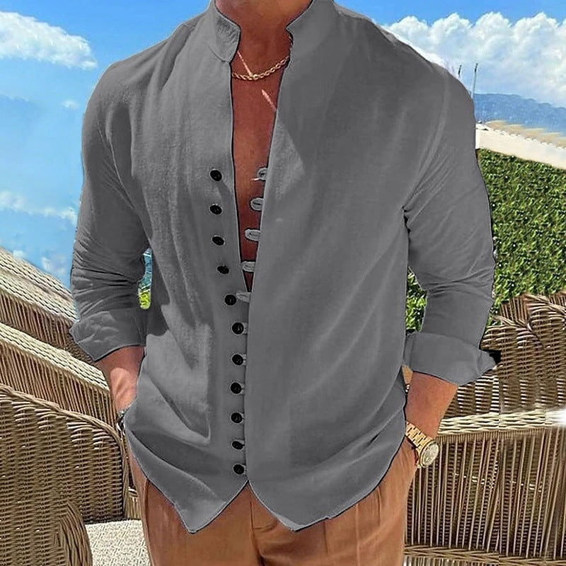 Cotton And Linen Casual Loose Long Sleeve Shirt - My Store