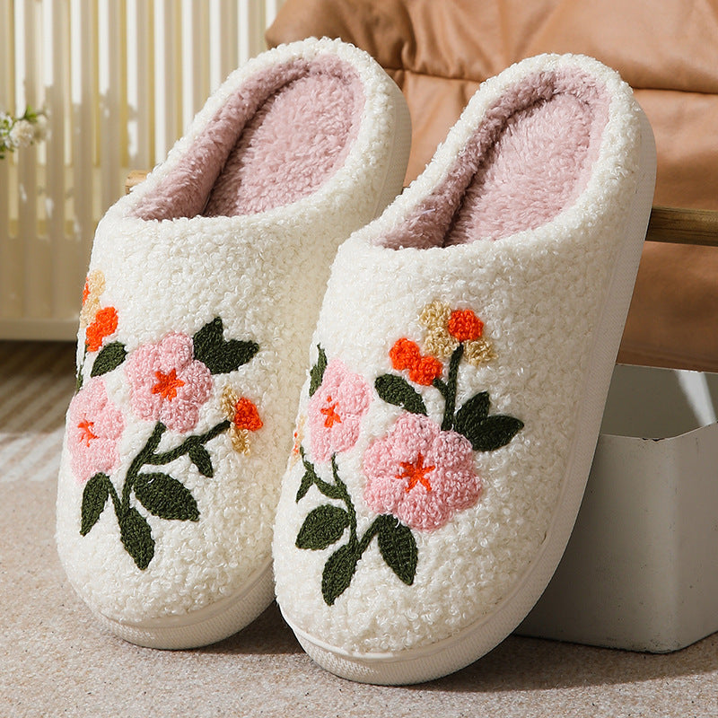 Warm Indoor Comfortable Colorful Flowers Cotton Slippers - My Store