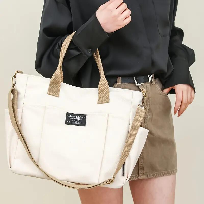 Multi Pocket Tote Bag For Women, Retro Canvas Shoulder Bag, Versatile Crossbody Bag For Daily Use - My Store
