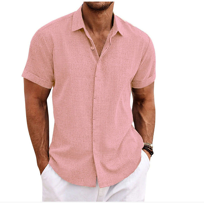 Men's Solid Color Loose Linen Short-sleeved T-shirt - My Store
