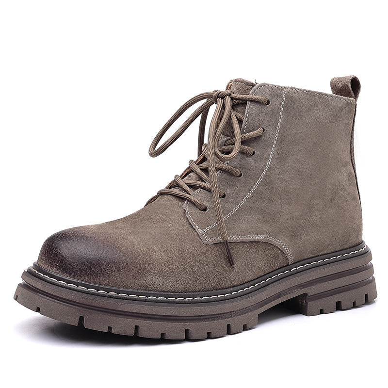 High-top Leather Shoes Leather Zipper Short Boots - My Store