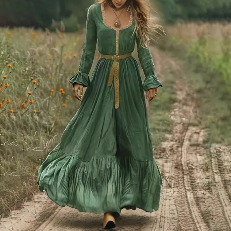 Women's Boho Long Sleeve Flowy Maxi Dress Elegant High Waist Backless Beach Long Dress - My Store