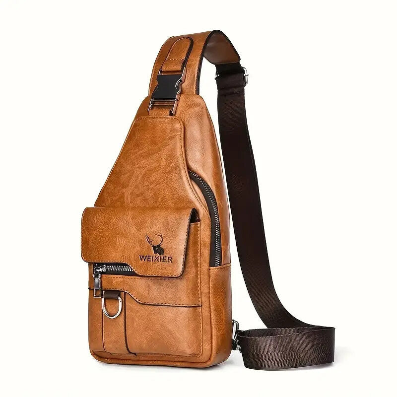 Premium PU Leather Vintage-Style Chest Bag - Spacious Multi-Compartment Crossbody Bag With Waterproof Design, Large Capacity, And Stylish Casual Look For Men - My Store