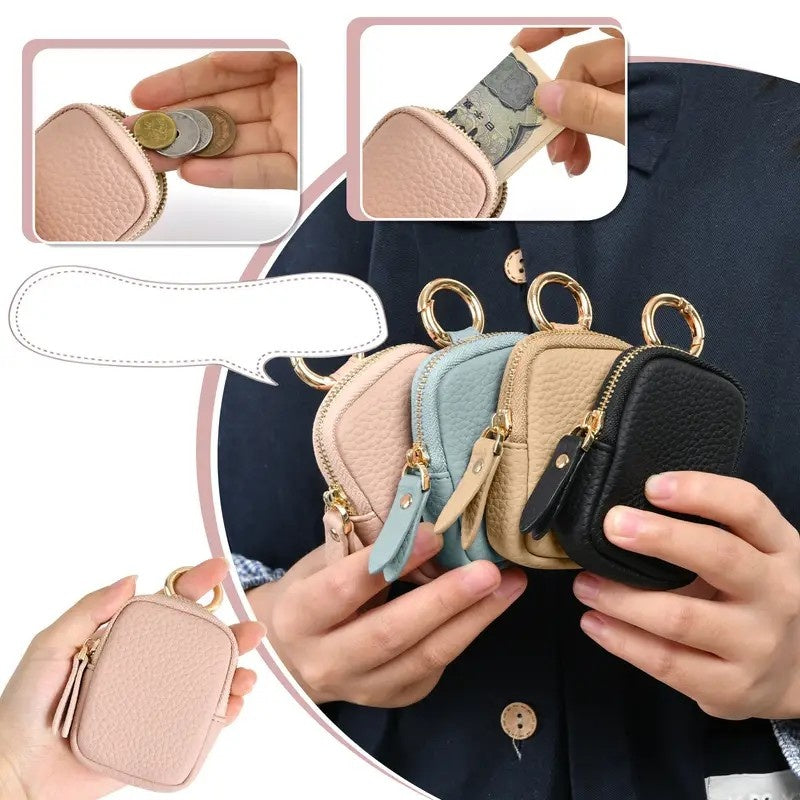 Leather Coin Purse, Small Change Purse Keychain Wallet For Women, Mini Coin Pouch With Zipper - My Store