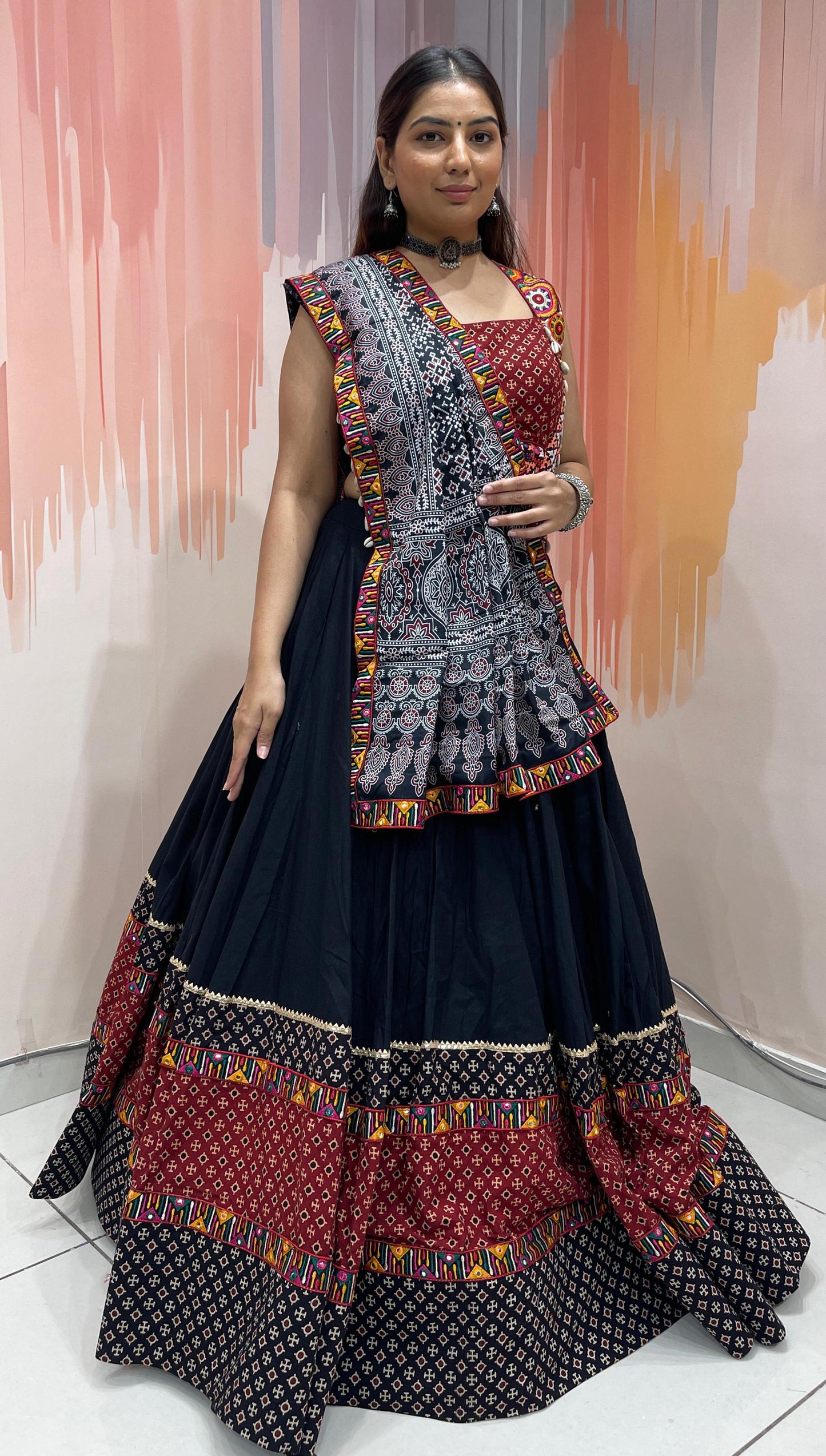 GAMTHI VOL - 1 - Ajrakh Print & embroidered Kodi worked Chaniya Choli - My Store