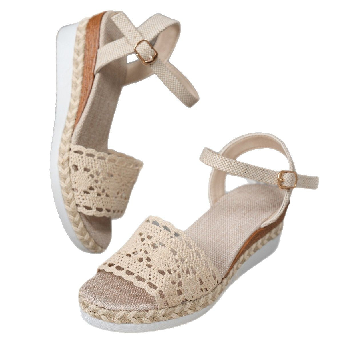 Closed Toe Back Empty Hollow-out Wedge Thick Bottom With Plus Size Casual Breathable All-match Roman Style - My Store
