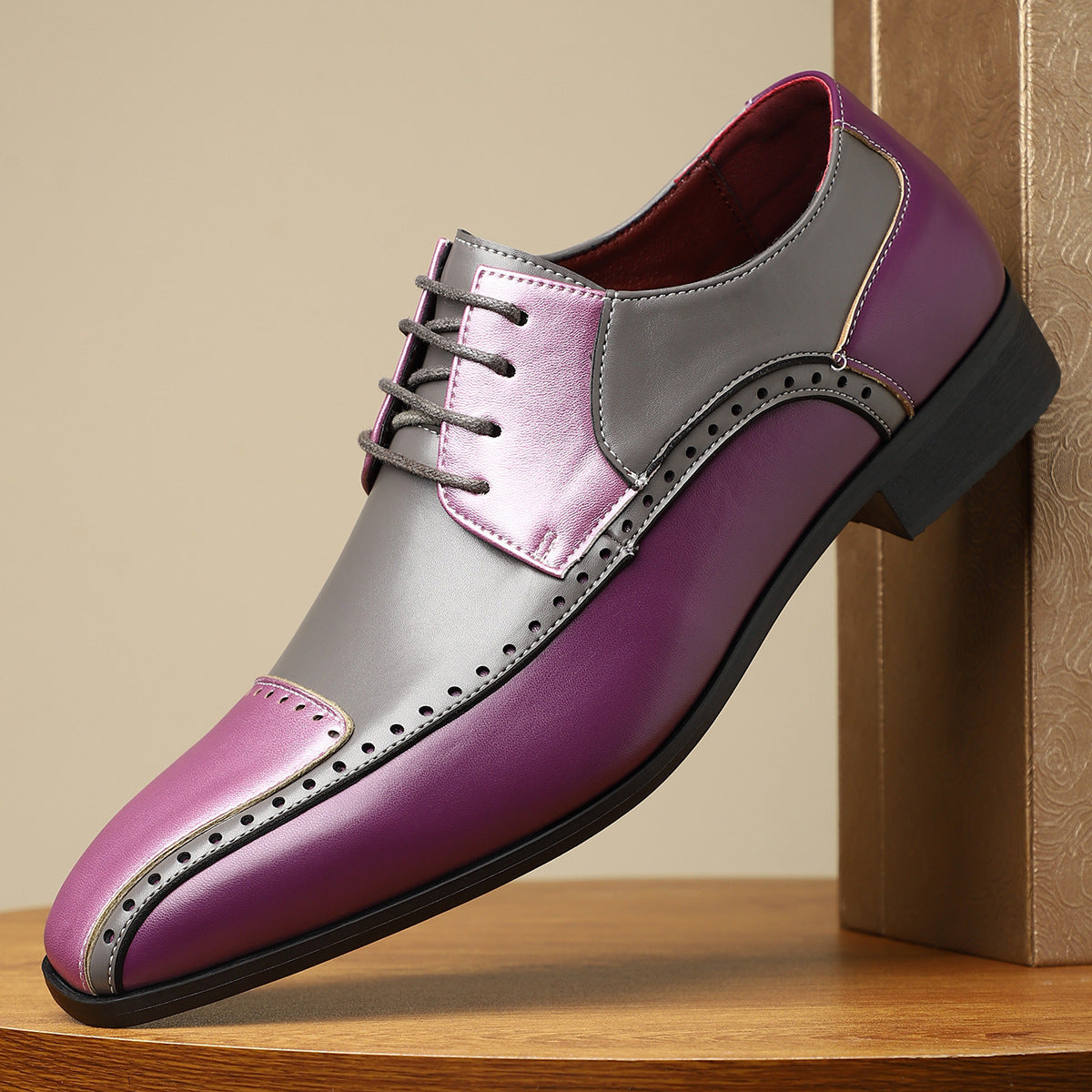 Men's Trendy Non-slip Breathable Leather Shoes Color Matching Business - My Store