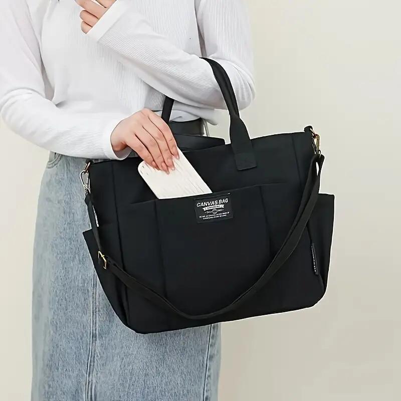 Multi Pocket Tote Bag For Women, Retro Canvas Shoulder Bag, Versatile Crossbody Bag For Daily Use - My Store