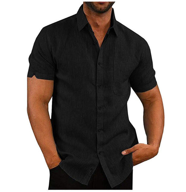 Men Short Sleeve Summer Solid Shirts Casual Loose Tops Tee - My Store
