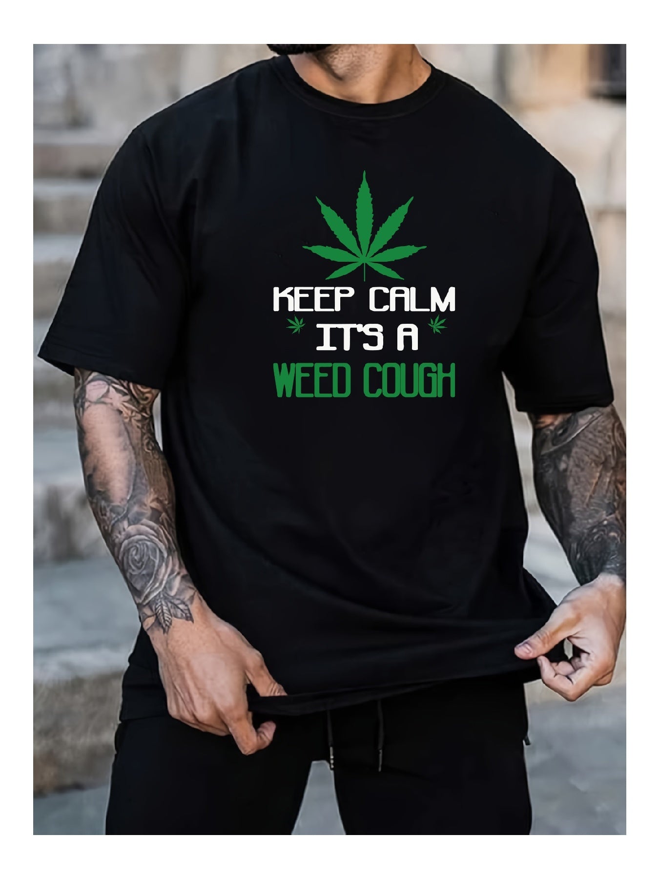 Keep Calm Its A Weed Cough Funny Marijuana TShirt With Leaf Design - My Store