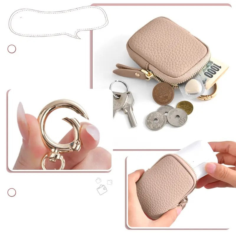 Leather Coin Purse, Small Change Purse Keychain Wallet For Women, Mini Coin Pouch With Zipper - My Store