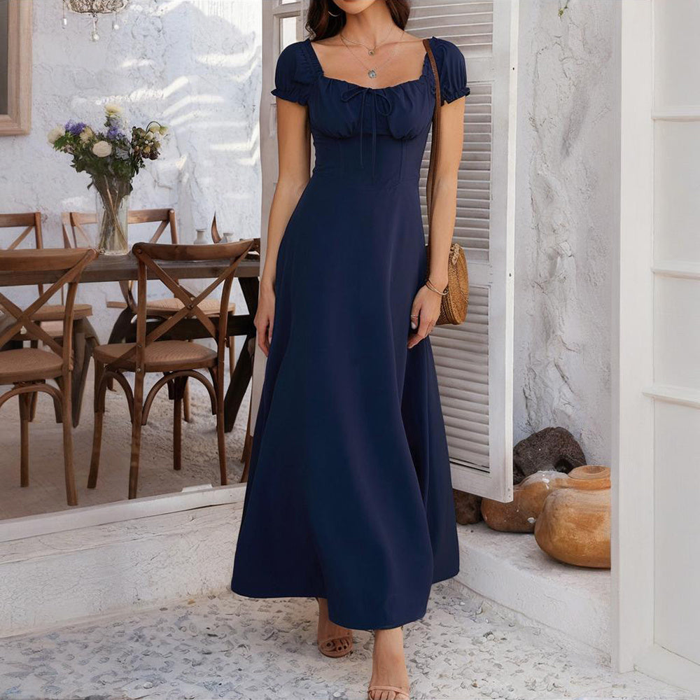 Women's Bohemian Backless Maxi Dress Flowy Ruffled Beach Dress With Adjustable Belt Summer Vacation Boho Dress For Casual Outings - My Store