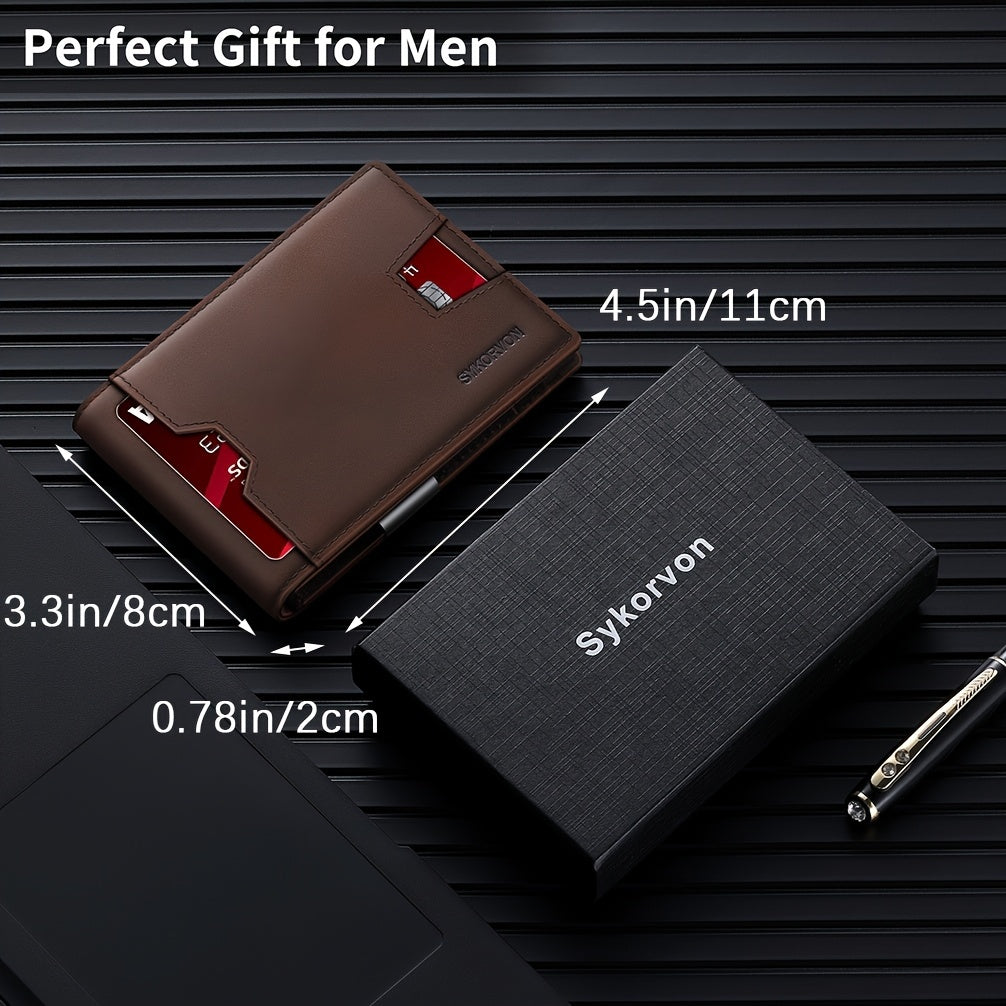 Genuine Leather Bifold Wallet Men, RFID Shielding Wallet Front Pocket Wallet, Suitable For Son And Daughter To Send Daddy's Wallet - My Store