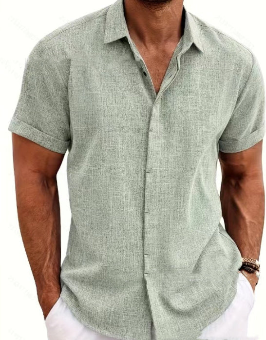 Men's Solid Color Loose Linen Short-sleeved T-shirt - My Store