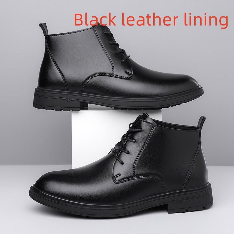 Retro Lace Up Denim Trendy Mid-length Warm Non-slip Men's Martin Boots - My Store