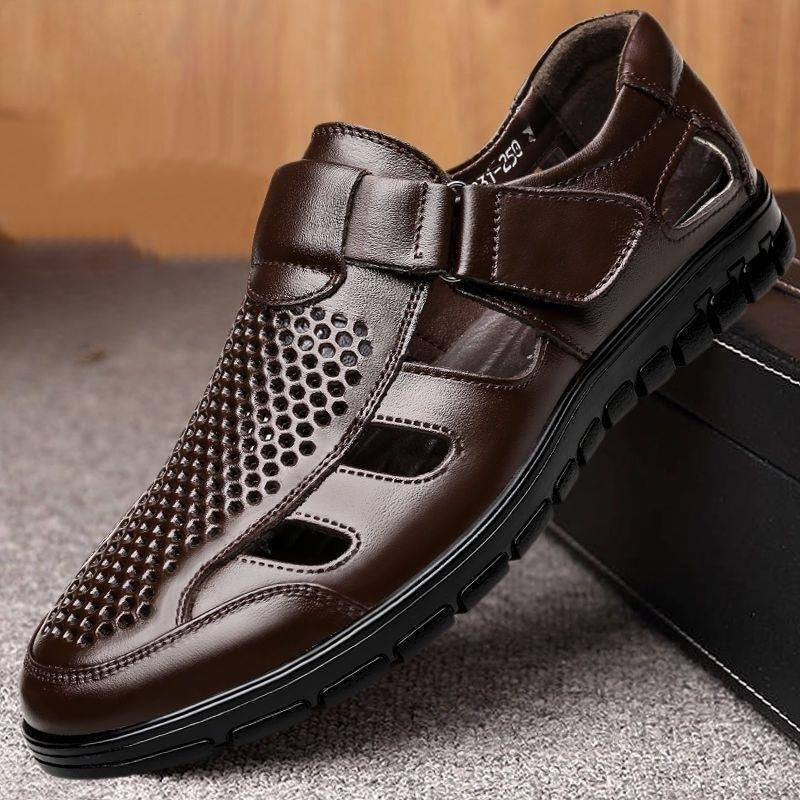 Men's Business Casual Hollow Work With Holes Leather Sandals - My Store