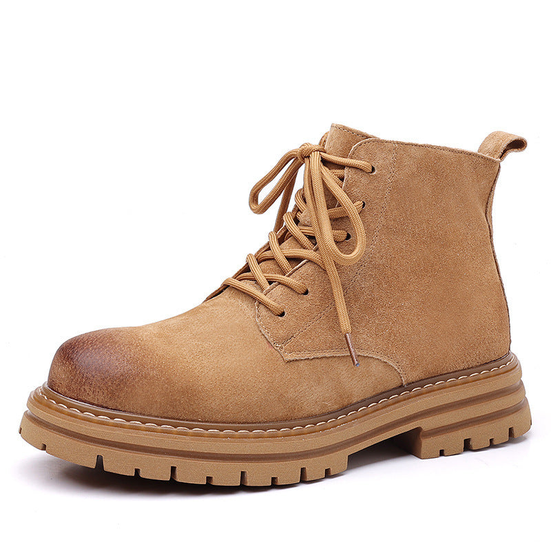 High-top Leather Shoes Leather Zipper Short Boots - My Store