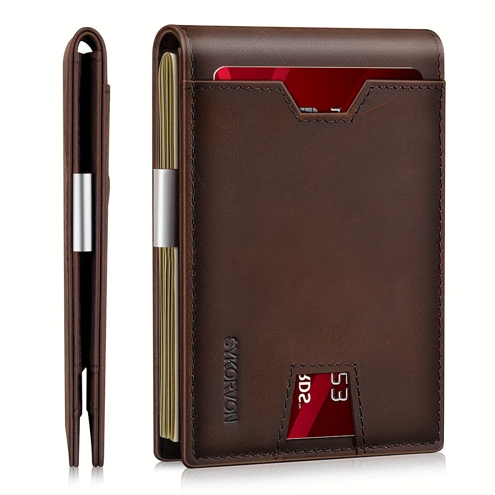 Genuine Leather Bifold Wallet Men, RFID Shielding Wallet Front Pocket Wallet, Suitable For Son And Daughter To Send Daddy's Wallet - My Store