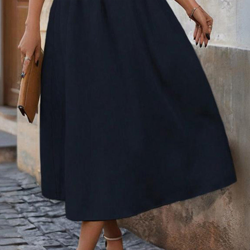Women's Solid Color Sleeveless V-Neck Dress - High Waist Ruffled Hem Boho Flowy Summer Dress With Shoulder Frills, Casual & Party Dress - My Store