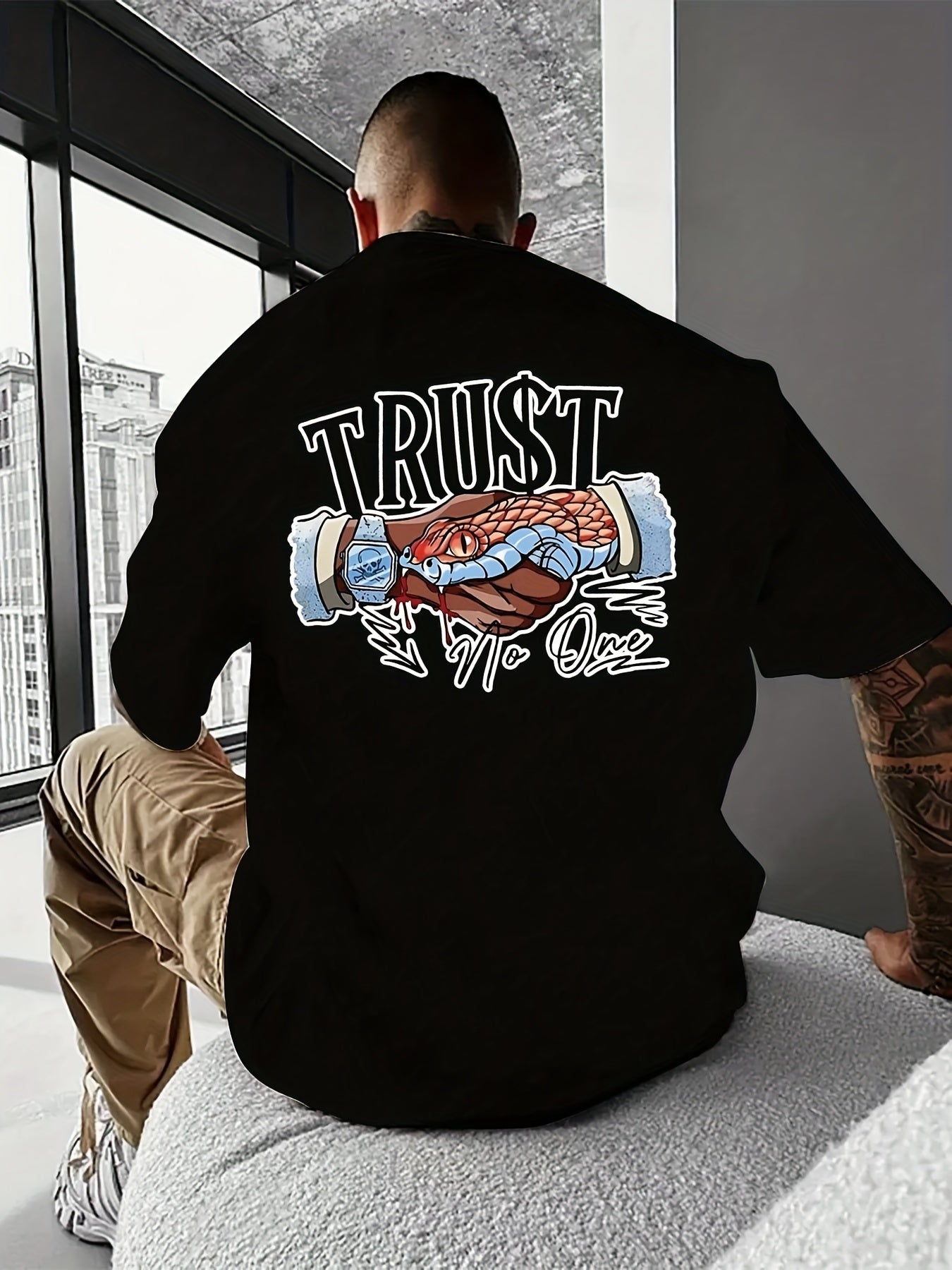 Trust No One Creative Printed Summer Casual T-shirt For Men With Short Sleeves, Sports And Leisure Style, Fashionable Round Neck Top For Daily Wear - My Store