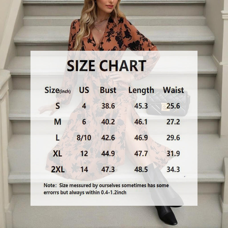 Women's V-Neck Long Sleeve Boho Maxi Dress Floral Print Cuffed Sleeves With Hem Side Slit & Waist A-Line Beach Vacation Dress - My Store