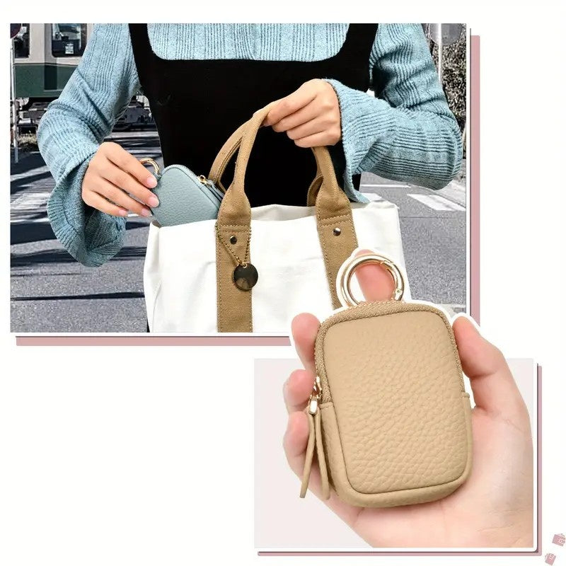 Leather Coin Purse, Small Change Purse Keychain Wallet For Women, Mini Coin Pouch With Zipper - My Store