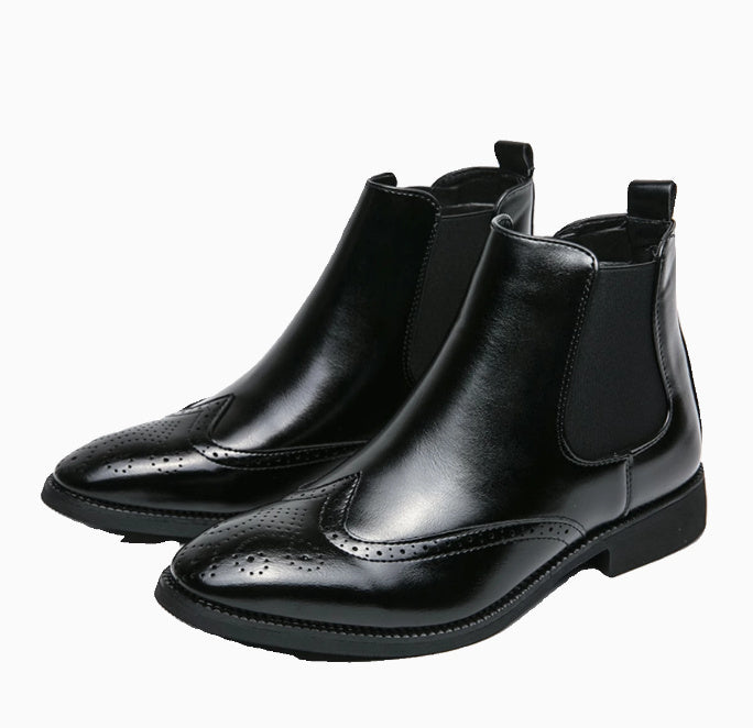 High-top Leather Shoes Men's Pointed Chelsea Booties - My Store