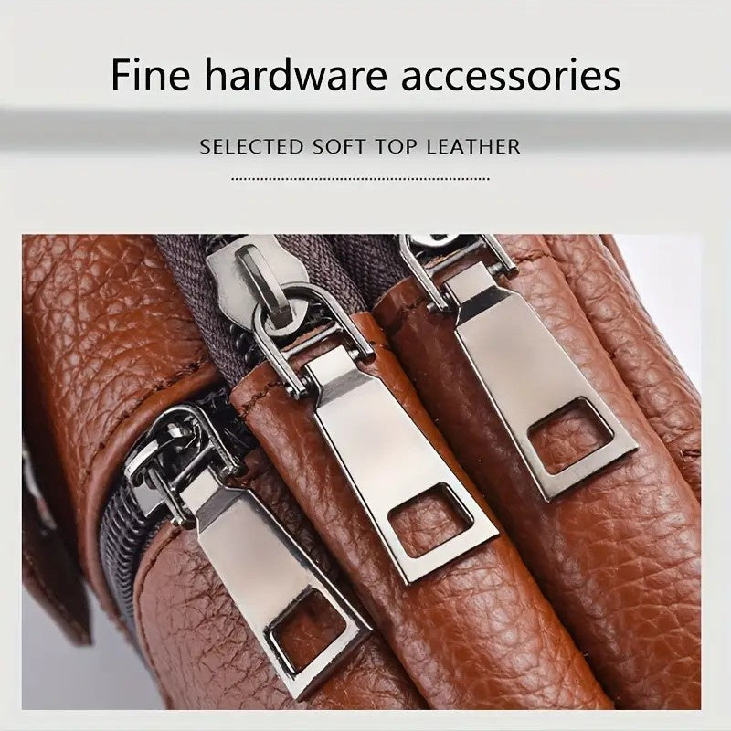 Leather Mobile Phone Shoulder Covers, Men's Belt Bags, Vertical Holster Belt Clip Pockets, Carrying Cases With Card Slots - My Store