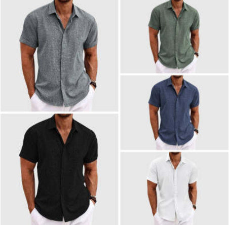 Men's Solid Color Loose Linen Short-sleeved T-shirt - My Store