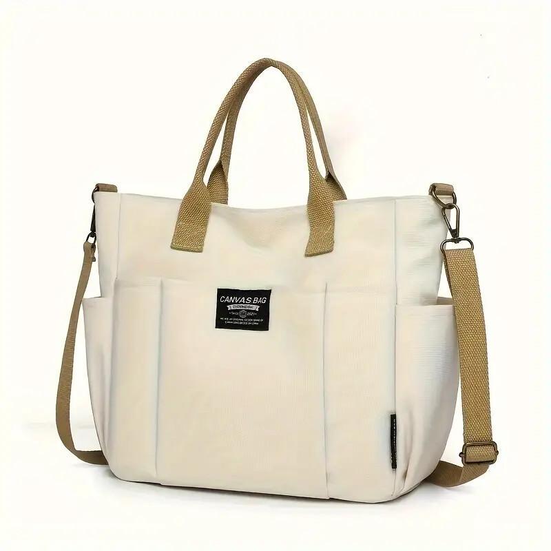 Multi Pocket Tote Bag For Women, Retro Canvas Shoulder Bag, Versatile Crossbody Bag For Daily Use - My Store