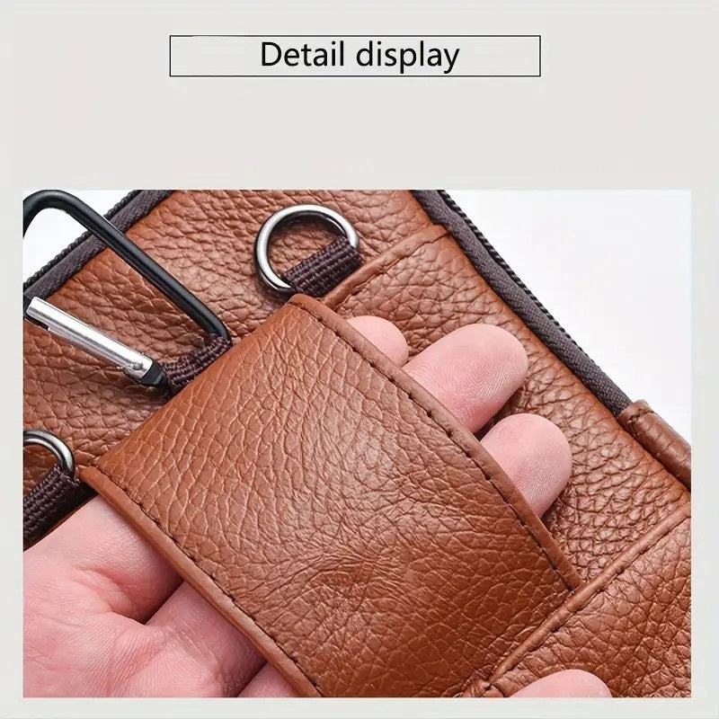 Leather Mobile Phone Shoulder Covers, Men's Belt Bags, Vertical Holster Belt Clip Pockets, Carrying Cases With Card Slots - My Store