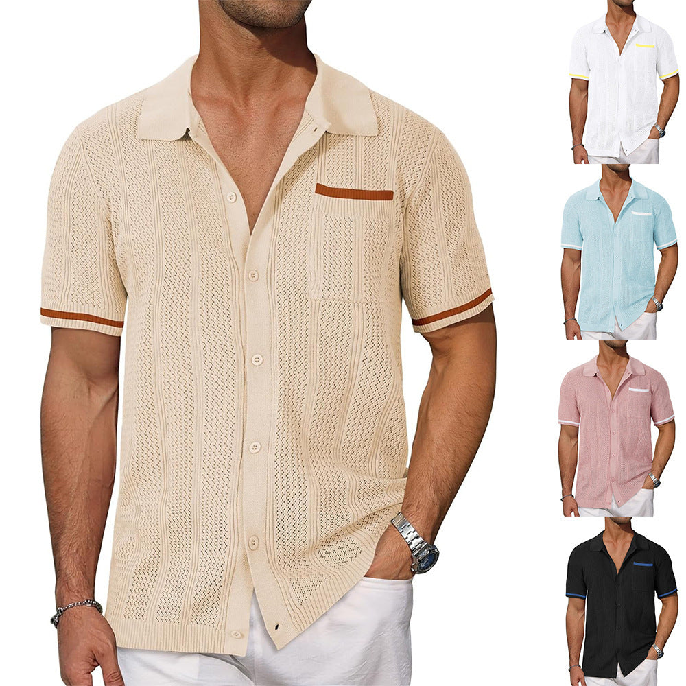 Short-sleeved Shirt Pocket Hollow Breathable Cool Summer Men's Casual Jacket Cardigan - My Store