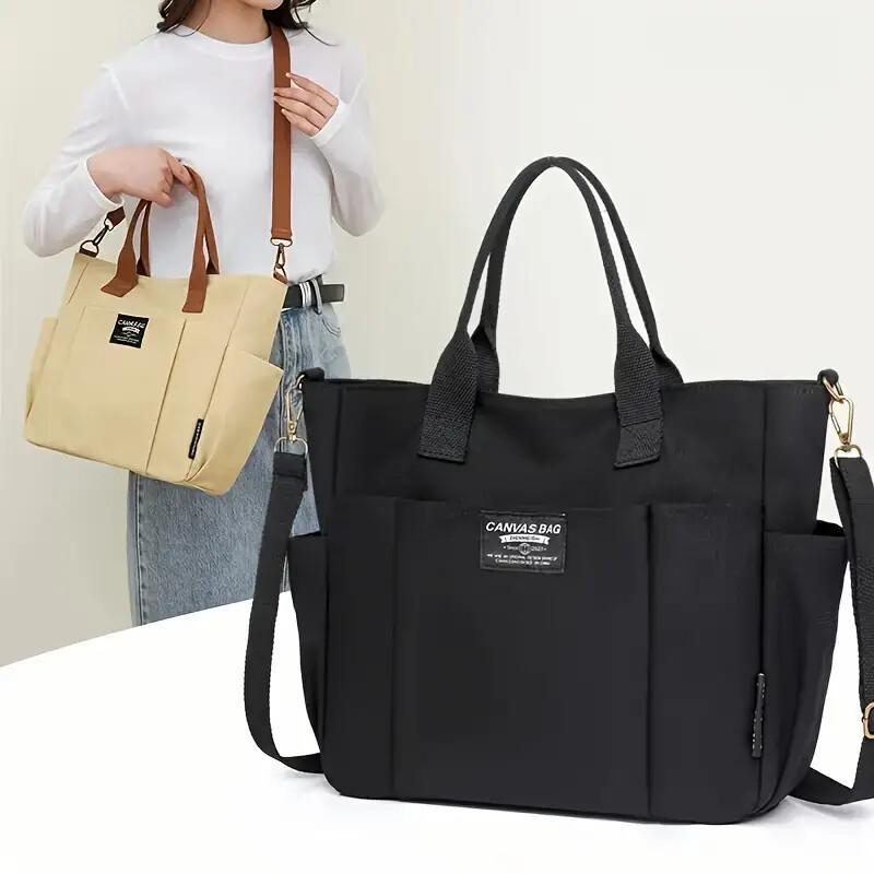 Multi Pocket Tote Bag For Women, Retro Canvas Shoulder Bag, Versatile Crossbody Bag For Daily Use - My Store