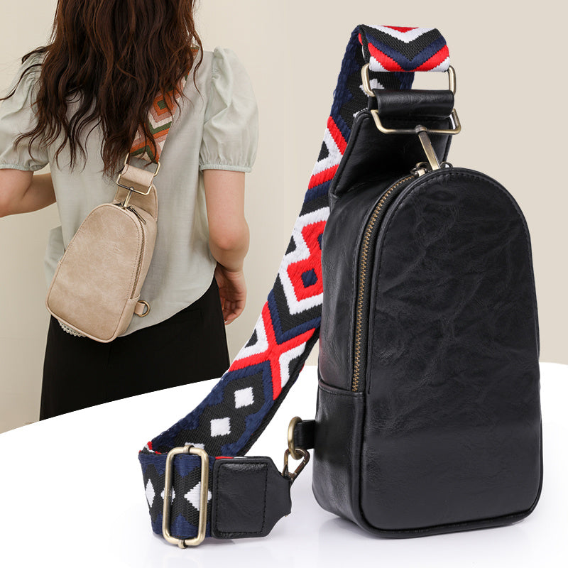 Women Chest Bag Sling Bag, Guitar Strap Small Crossbody PU Leather Satchel Daypack - My Store