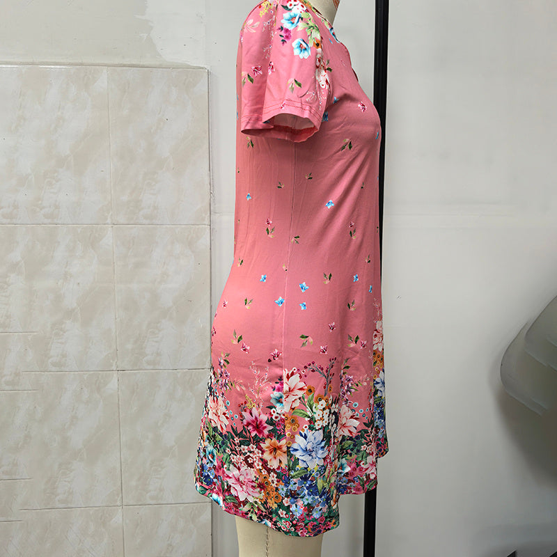 Women's Summer Short Sleeve Casual Dresses Sweet Cute V-Neck Floral Sundresses - My Store